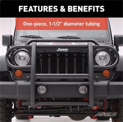 ARIES 1050 - 1-1/2-Inch Black Steel Grille Guard, No-Drill, Select Jeep Wrangler