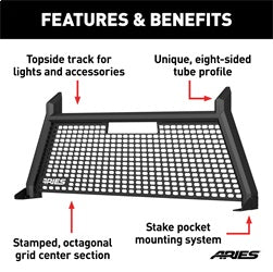 ARIES 1110104 - AdvantEDGE Black Aluminum Headache Rack, Select Chevrolet Silverado, GMC Sierra