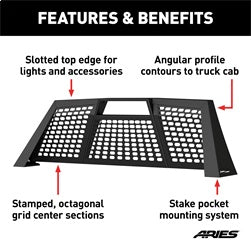 ARIES 1110111 - Switchback Black Aluminum Headache Rack, Select Dodge, Ram 1500, 2500, 3500