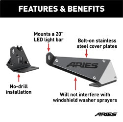 ARIES 15912 - Jeep Wrangler JK Hood Light Brackets, LEDs Sold Separately