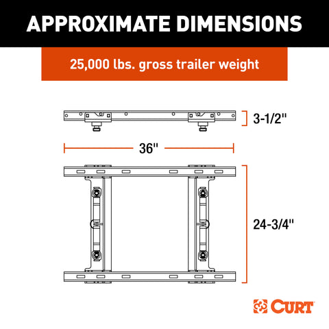CURT 16027 Puck System 5th Wheel Adapter with Rails, Select Chevy, Ford, GMC, 25K