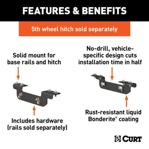 CURT 16411 - Custom 5th Wheel Brackets Select Silverado Sierra (Except Cab/Chassis)