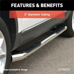 ARIES 200801-2 - 3 Round Polished Stainless Side Bars, Select Subaru Forester