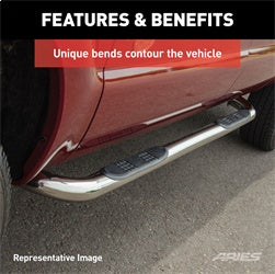 ARIES 204045-2 - 3 Round Polished Stainless Side Bars, Select Silverado, Sierra 1500, 2500, 3500