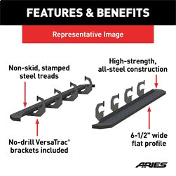 ARIES 2055519 - RidgeStep 6-1/2 x 91 Black Steel Running Boards, Select Ford F-Series Crew