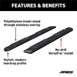 ARIES 2057991 - AscentStep 5-1/2 x 91 Black Steel Running Boards (No Brackets)