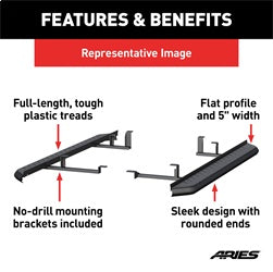 ARIES 2061008 - AeroTread 5 x 67 Black Stainless Running Boards, Select Jeep Compass, Patriot