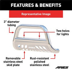 ARIES 35-4013 - 3 Polished Stainless Bull Bar, Select Chevy Silverado, GMC Sierra 2500, 3500 HD