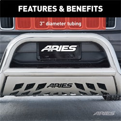 ARIES 35-4013 - 3 Polished Stainless Bull Bar, Select Chevy Silverado, GMC Sierra 2500, 3500 HD