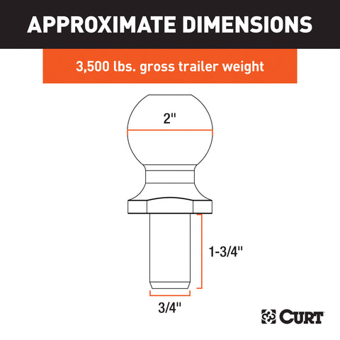 CURT 40003 - 2in. Trailer Ball (3/4in. x 1-3/4in. Shank 3500 lbs. Chrome)