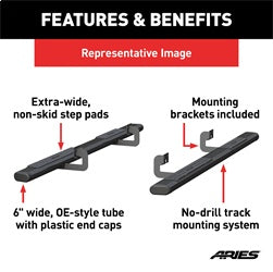 ARIES 4445020 - 6 x 91-Inch Oval Black Aluminum Nerf Bars, Select Ford F-150