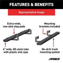 ARIES 4445042 - 6 x 75 Black Aluminum Oval Side Bars, Select Ford F-Series