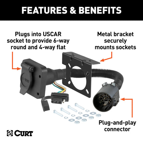 CURT 55664 - Dual-Output 6/4-Way Connector (Plugs into USCAR)