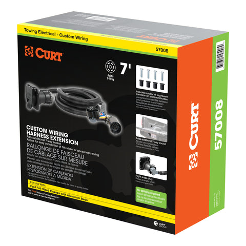 CURT 57008 - 7ft. Custom Wiring Extension Harness (Adds 7-Way RV Blade to Truck Bed Packaged