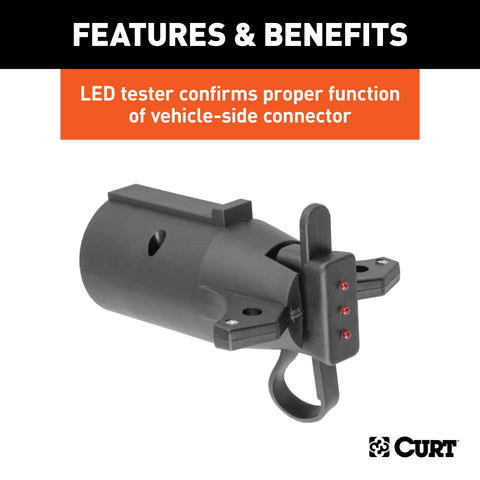 CURT 57245 - Electrical Adapter with Tester (7-Way RV Blade Vehicle to 4-Way Flat Trailer)