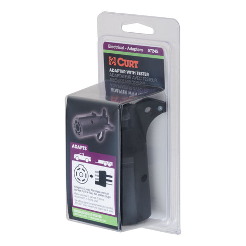 CURT 57245 - Electrical Adapter with Tester (7-Way RV Blade Vehicle to 4-Way Flat Trailer)