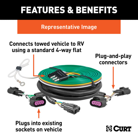 CURT 58927 - Custom Towed-Vehicle RV Wiring Select Escalade Suburban Tahoe Yukon XL