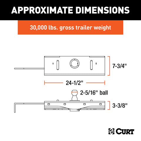 CURT 60611 - Double Lock EZr Gooseneck Hitch 2-5/16in. Ball 30K (Brackets Required)
