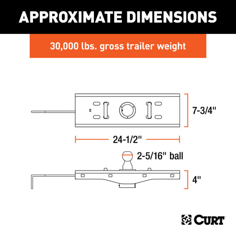 CURT 60619 - Double Lock EZr Gooseneck Hitch 2-5/16in. Ball 30K (Brackets Required)
