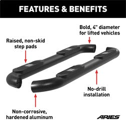 ARIES AL239042 - Big Step 4 Black Aluminum Round Side Bars, Select Nissan Titan, XD