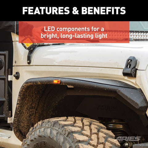 ARIES 1500240 - Jeep Fender Flare LED Side Marker Lights, DOT-Approved