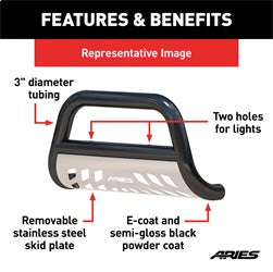 ARIES B35-3014 - 3 Black Steel Bull Bar, Select Ford F-250, F-350 Super Duty