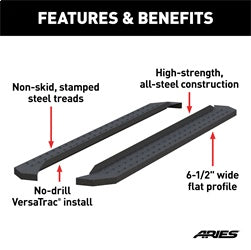 ARIES C2891 - RidgeStep 6-1/2 x 91 Black Steel Running Boards (No Brackets)