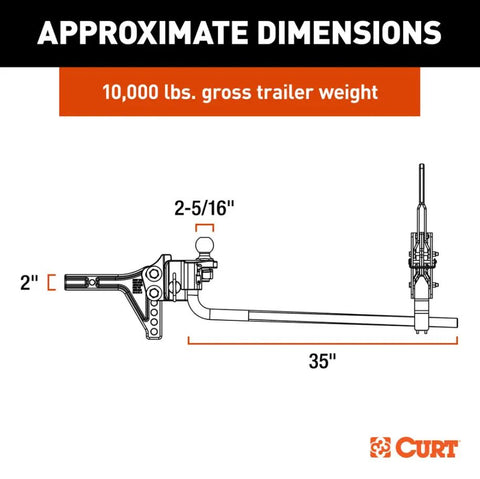 CURT 17510 Weight Distribution Hitch TruTrack Round Bar Fits 2 Inch Receiver 800 to 1000 Pound