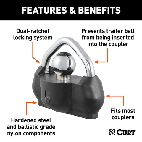 CURT 23179 Ballistic-Grade Nylon Universal Trailer Tongue Lock