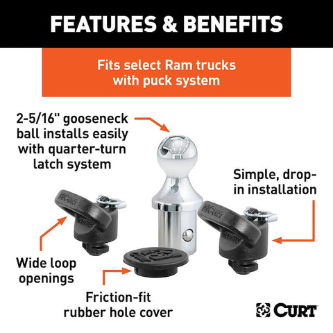 CURT 60638 - OEM Puck System 2-5/16in. Gooseneck Kit Ram (38K)