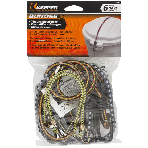 BUNGEE CORD MULTI PK 6PCS