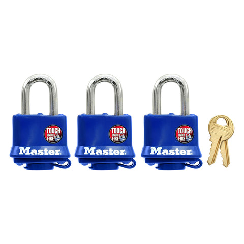 3PK PADLOCK W/BLUE SHELL