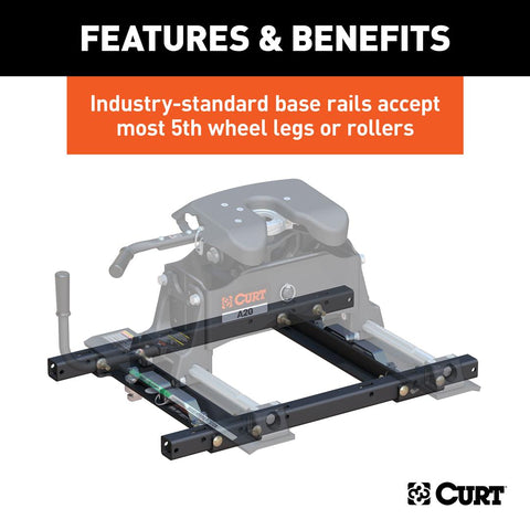 CURT 16027 Puck System 5th Wheel Adapter with Rails, Select Chevy, Ford, GMC, 25K
