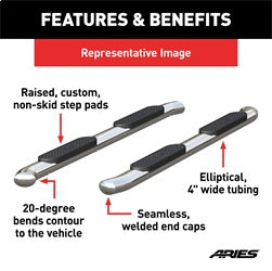 ARIES S222008-2 - 4 Polished Stainless Oval Side Bars, Select Toyota Tacoma