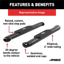 ARIES S224048 - 4 Black Steel Oval Side Bars, Select Silverado, Sierra 1500, 2500, 3500