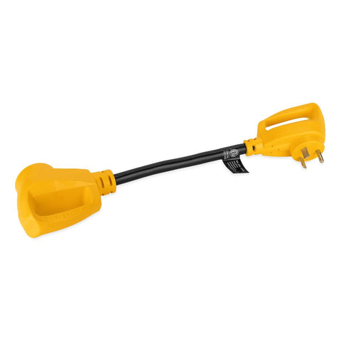 Camco 55185 Power Cord Adapter Power Grip ™ For Connecting RV Power Inlet To Standard Power Source 30 Amp Male To 50 Amp Female 30 Amp Dogbone